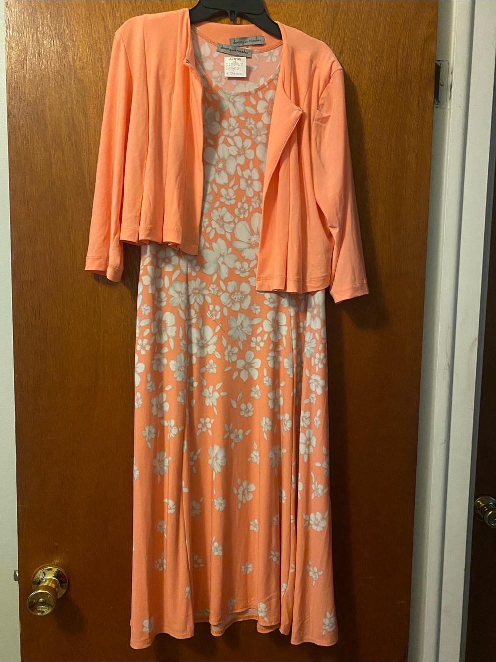 Danny and Nicole PL Coral and White Floral Maxi Dress with Coral Bolero